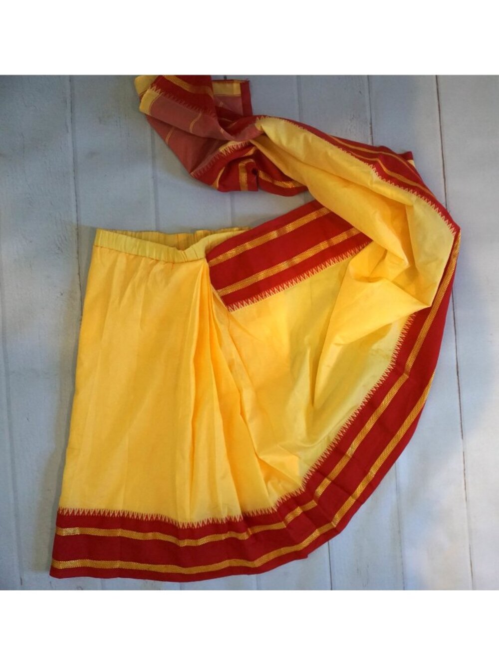 Toddler traditional Madisar Yellow & Red Saree w/ Elastic Waistband - Size 20
